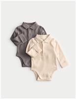2pk Pure Cotton Long Sleeve Polo Bodysuits (0-3Yrs)