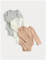 3pk Cotton Rich Ribbed Long Sleeve Bodysuits (0-3 Yrs)