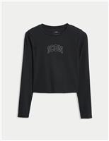 Cotton Rich Slogan Ribbed Top (6-16 Yrs)