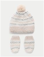 Baby Striped Hat and Mittens Set (0-3 Yrs)