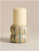 Striped Ceramic Pillar Candle Holder