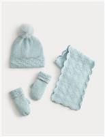 Kids Scallop Hat, Scarf and Mitten Set (3-13 Yrs)