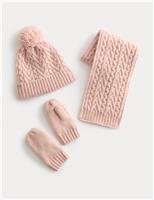 Kids Cable Hat, Scarf and Mitten Set (1-13 Yrs)