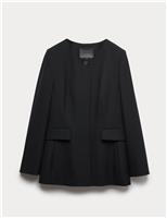 Collarless Longline Blazer with Wool