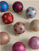 9pk Multicoloured Glitter Decorative Baubles
