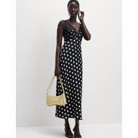 Polka Dot V-Neck Lace Detail Midaxi Tea Dress