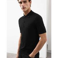 Autograph Pure Extra Fine Merino Wool Knitted Polo Shirt Black