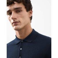 Autograph Pure Extra Fine Merino Wool Knitted Polo Shirt Dark Navy