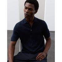 Autograph Pure Extra Fine Merino Wool Knitted Polo Shirt Dark Navy