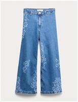 Cotton Rich Cropped Floral Wide Leg Jeans (6-16 Yrs)