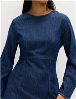 Cotton Rich Denim Round Neck Mini Shift Dress