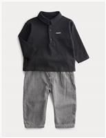 Pure Cotton Long Sleeve Polo Shirt & Trousers Outfit (0-3 Yrs)