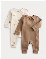 Cotton Blend Bear Cosy Rib Sleepsuits (0-3 Yrs)