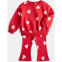 M&S 2pc Cotton Rich Heart Top & Bottom Outfit (0-6 Yrs) Red