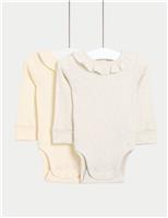2pk Pure Cotton Frill Long Sleeve Bodysuits (0-3 Yrs)
