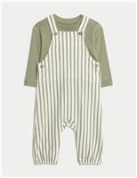 2pc Pure Cotton Jersey Striped Dungaree Outfit (0-3 Yrs)