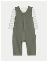 2pc Pure Cotton Waffle Dungaree Outfit (0-3 Yrs)