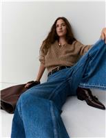 High Waisted Two Tone Wide Leg Jeans