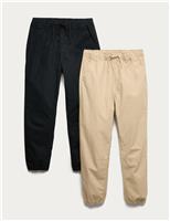 M&S 2 Pack Pure Cotton Ripstop Trousers (6-16 Yrs) Stone Mix