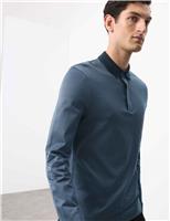 Pure Cotton Textured Long Sleeve Polo Shirt