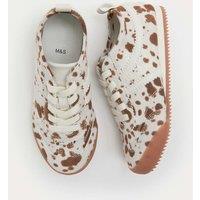 M&S Kids' Cow Print Slim Sole Trainers (4 Small - 2 Large) Brown Mix