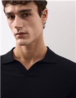 Autograph Pure Extra Fine Merino Wool Knitted Polo Shirt Dark Navy