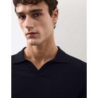 Autograph Pure Extra Fine Merino Wool Knitted Polo Shirt Dark Navy