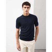 Autograph Pure Extra Fine Merino Wool Crew Neck T-Shirt Dark Navy