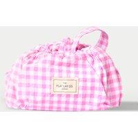 Drawstring Flat Lay Makeup Bag - Pink Gingham