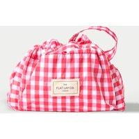 Drawstring Flat Lay Makeup Bag - Red Gingham