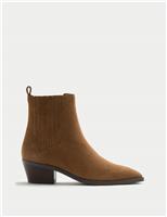 Suede Cowboy Block Heel Pointed Boots