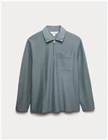 Pure Cotton Textured Half Zip Sweatshirt