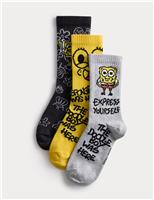 3pk Doodle Boy Spongebob Sports Socks (6 Small - 7 Large)
