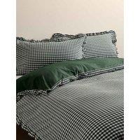 M&S Pure Cotton Gingham Ruffle Bedding Set Green