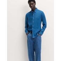 M&S Pure Linen Garment Dye Shirt Cobalt