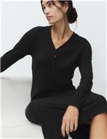 Ribbed Henley Long Sleeve Long Nightdress