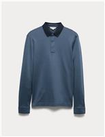 Pure Cotton Textured Long Sleeve Polo Shirt