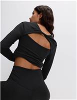 Go Balance Scoop Neck Open Back Fitted Top