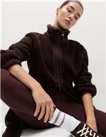 Faux Shearling Fleece Funnel Neck Zip Up Coat