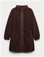 Faux Shearling Fleece Funnel Neck Zip Up Coat