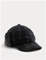 Wool Blend Checked Borg Baseball Cap