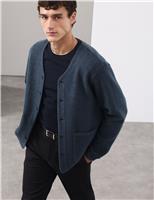 Wool Blend V Neck Fleece Cardigan