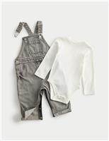 2pc Pure Cotton Denim Washed Dungarees (0-3 Yrs)