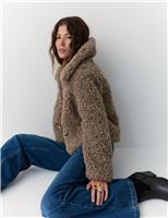 Faux Fur Collared Cropped Coat