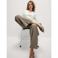 M&S Crepe Tab Detail Wide Leg Trousers Neutral