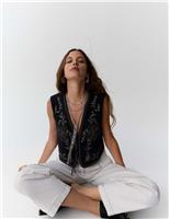 Pure Cotton Embellished Tie Front Gilet