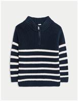Pure Cotton Striped Quarter Zip Jumper (0-3 Yrs)