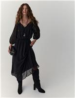 Embellished Tie-Neck Midi Waisted Dress