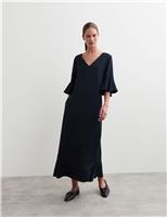 Cavalry Twill Frill Detail Midi Skater Dress