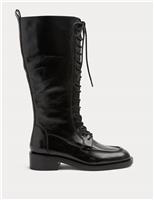Patent Leather Lace Up Knee High Boot